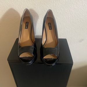 Black Patent leather wedges